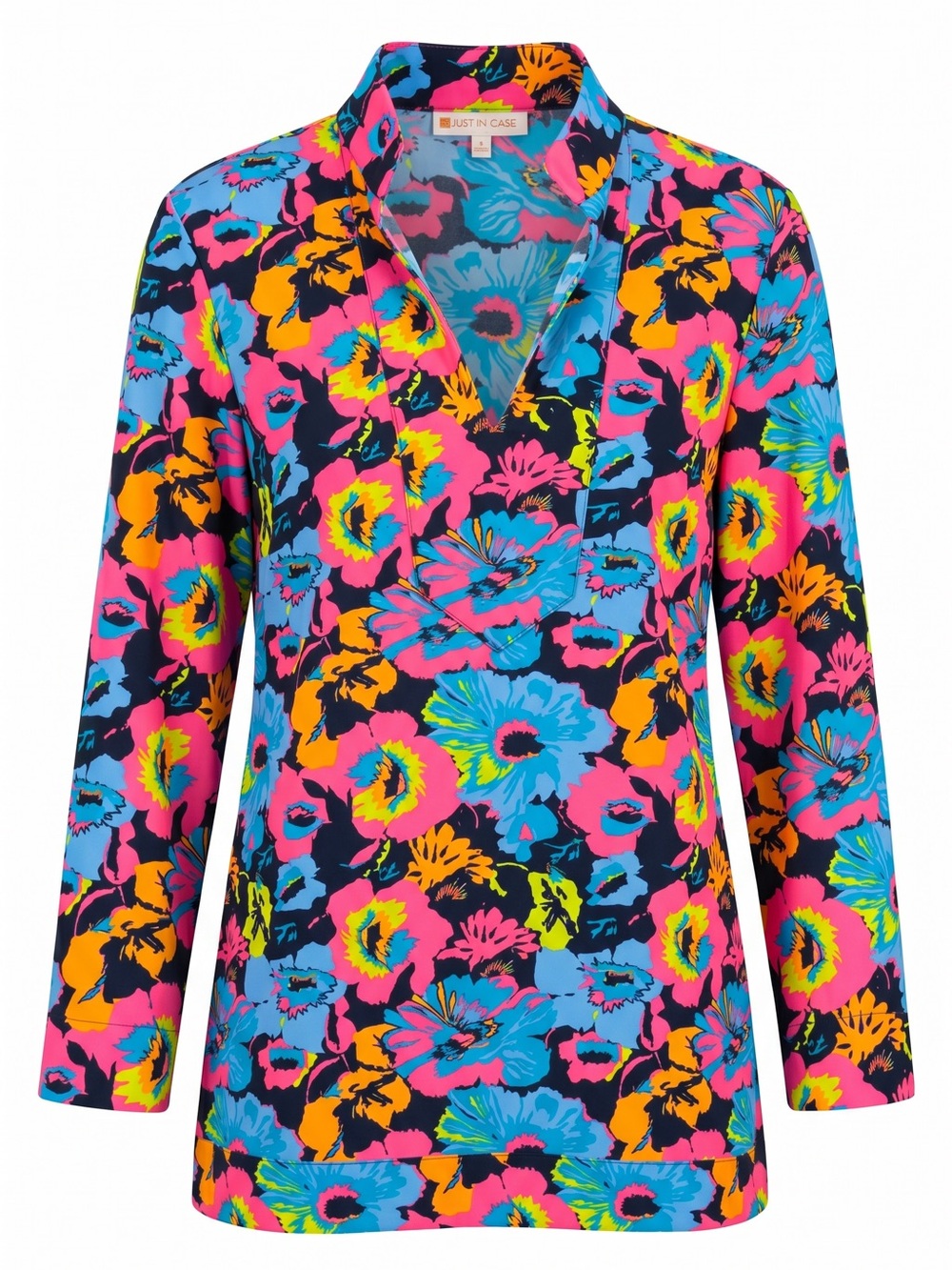 Jude Connally Neon Floral V-Neck Blouse in Cyan, Hot Pink & Yellow